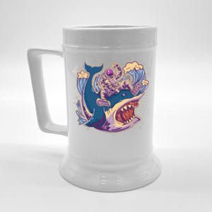 Funny Astronaut Riding Shark Beer Stein