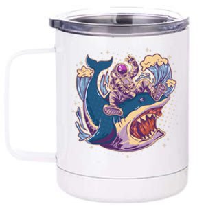 Funny Astronaut Riding Shark 12 oz Stainless Steel Tumbler Cup