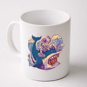 Funny Astronaut Riding Shark Coffee Mug