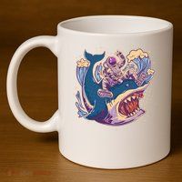 Funny Astronaut Riding Shark 11oz C Handle Ceramic Mug