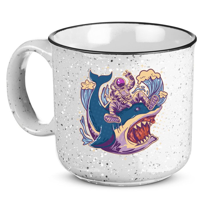 Funny Astronaut Riding Shark 15oz Campfire Ceramic Mug