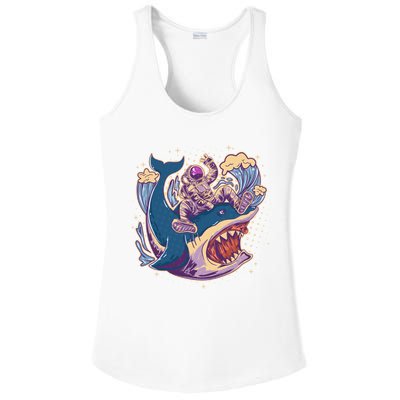 Funny Astronaut Riding Shark Ladies PosiCharge Competitor Racerback Tank