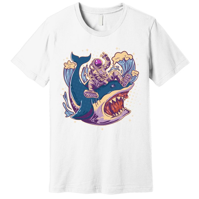 Funny Astronaut Riding Shark Premium T-Shirt