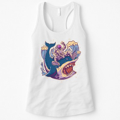 Funny Astronaut Riding Shark Womens Tank Top