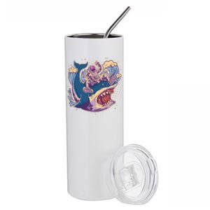 Funny Astronaut Riding Shark Stainless Steel Tumbler