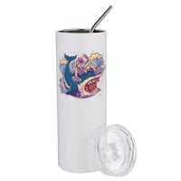 Funny Astronaut Riding Shark Stainless Steel Tumbler