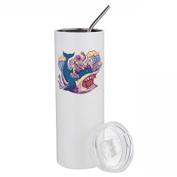 Funny Astronaut Riding Shark Stainless Steel Tumbler