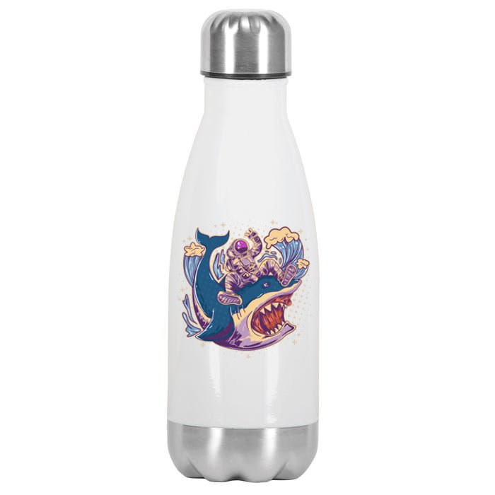 Funny Astronaut Riding Shark Stainless Steel Insulated Water Bottle