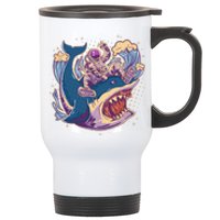 Funny Astronaut Riding Shark Stainless Steel Travel Mug