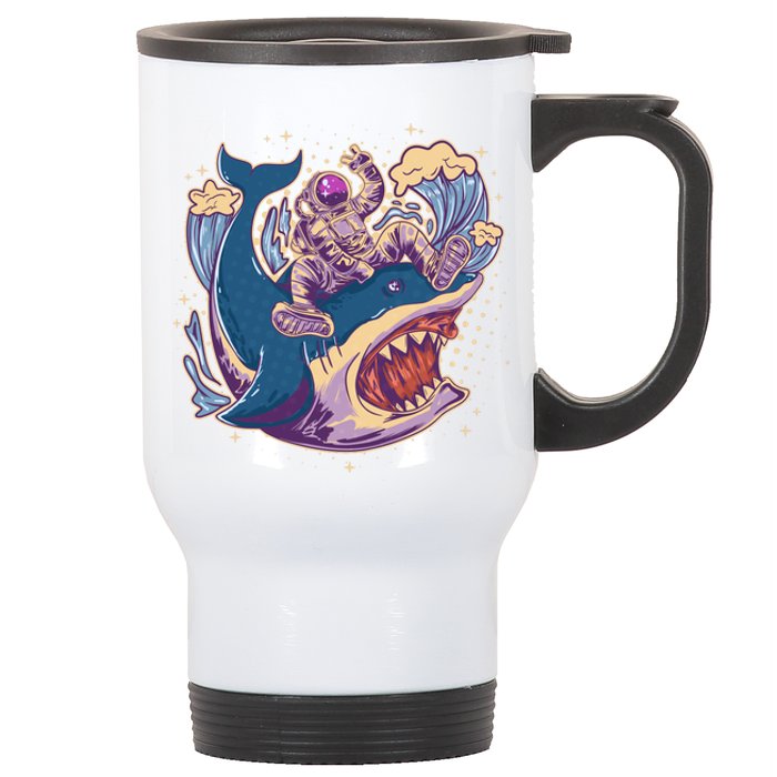 Funny Astronaut Riding Shark Stainless Steel Travel Mug