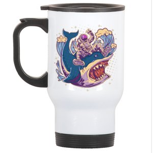 Funny Astronaut Riding Shark Stainless Steel Travel Mug