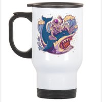 Funny Astronaut Riding Shark Stainless Steel Travel Mug