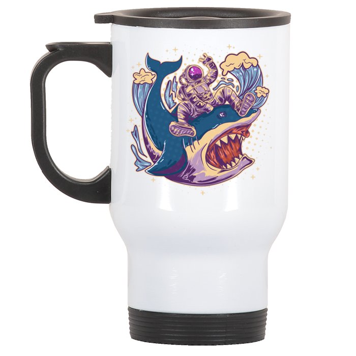 Funny Astronaut Riding Shark Stainless Steel Travel Mug