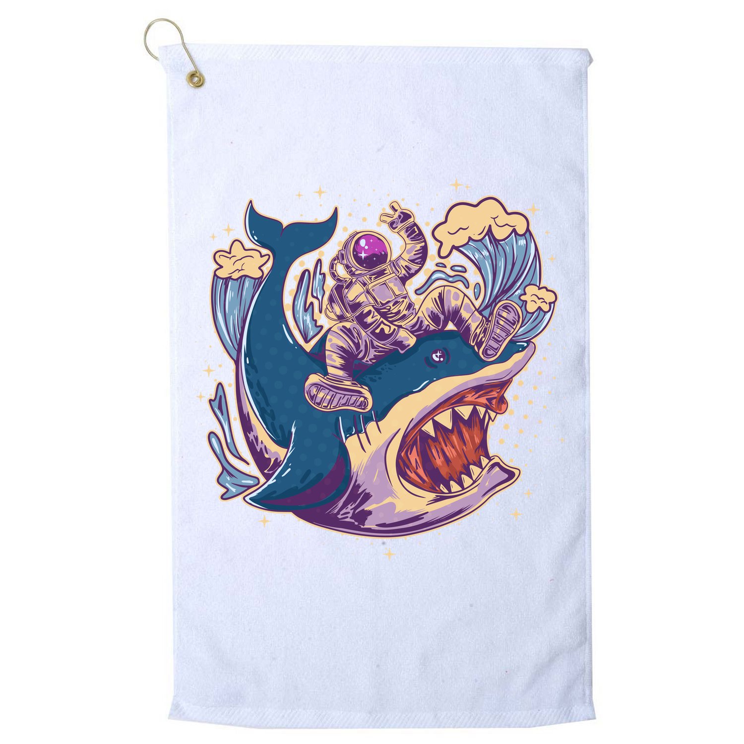 Funny Astronaut Riding Shark Golf Towel
