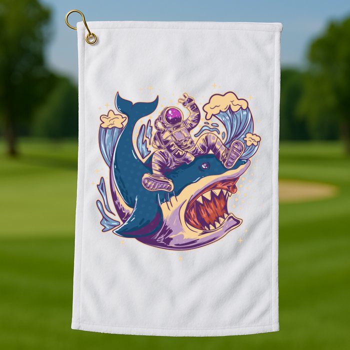 Funny Astronaut Riding Shark Golf Towel