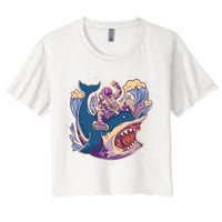Funny Astronaut Riding Shark Women's Crop Top Tee