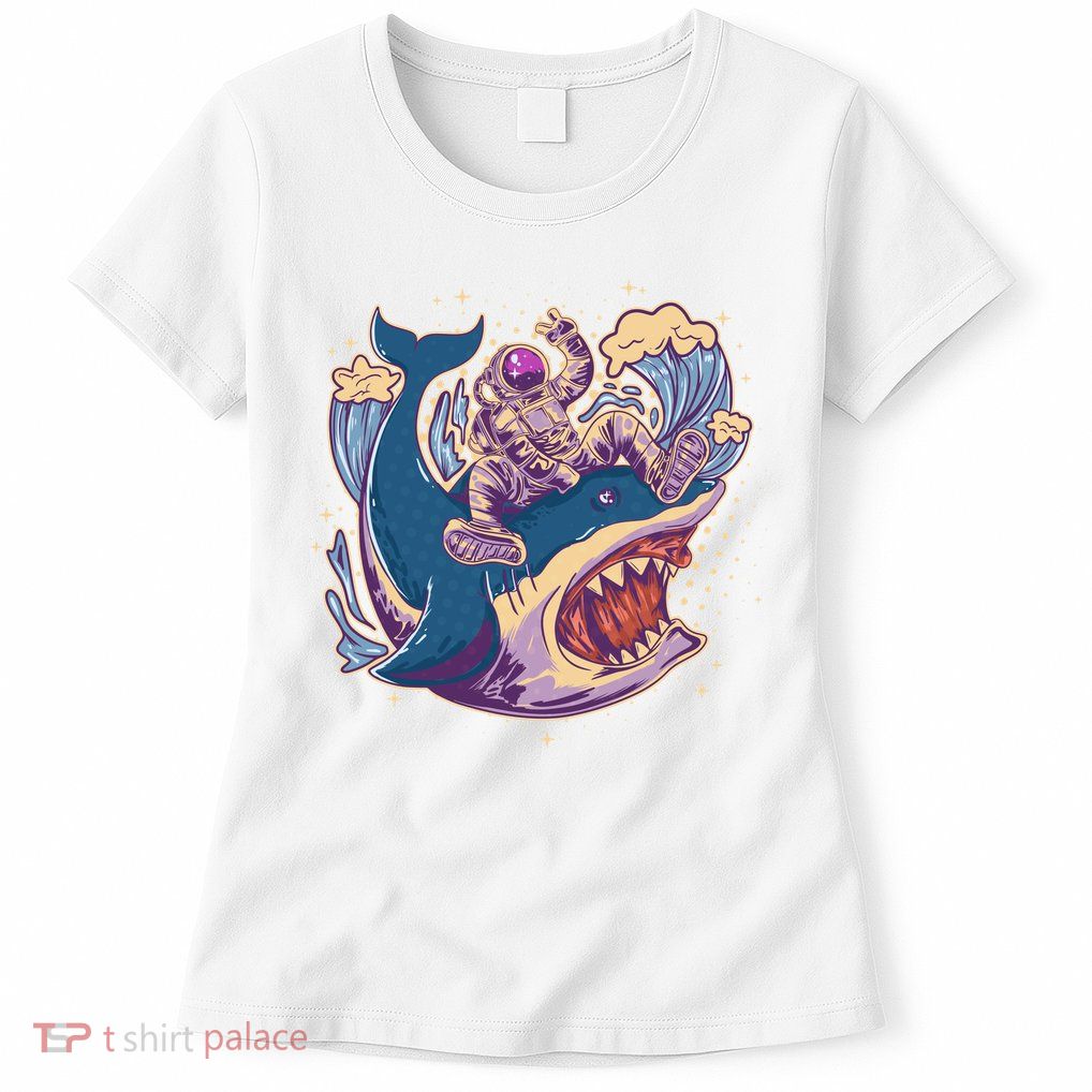 Funny Astronaut Riding Shark Women's T-Shirt