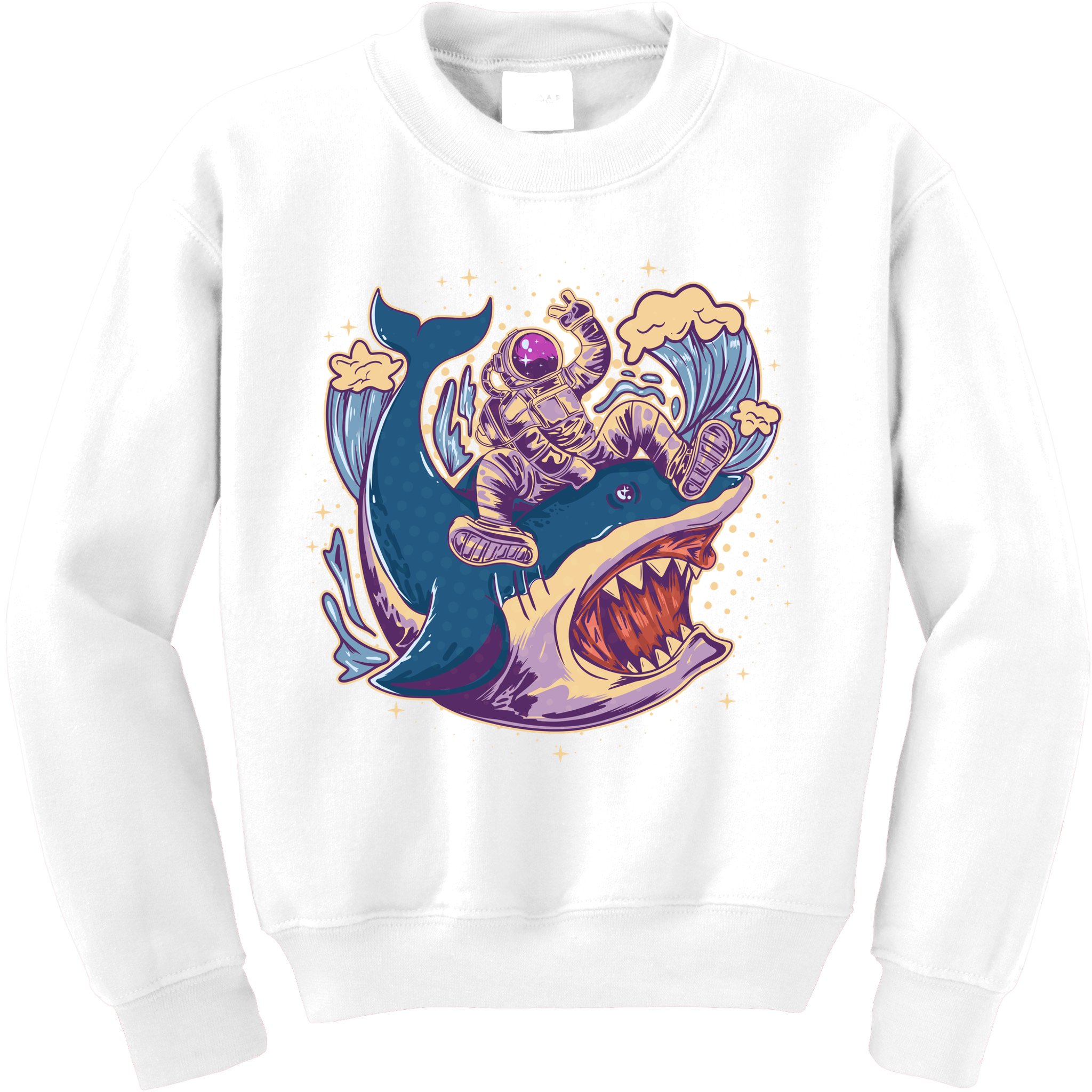 Funny Astronaut Riding Shark Kids Sweatshirt