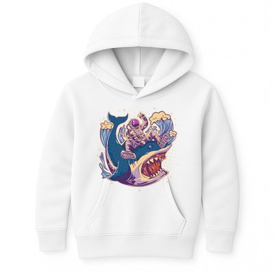 Funny Astronaut Riding Shark Kids Hoodie