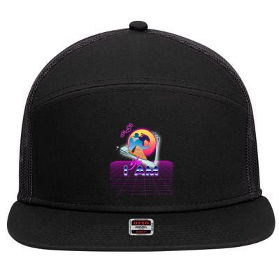 Funny Aesthetic Retro Vaporwave Synthwave Avdol Yes I Am Meme Quote 7 Panel Mesh Trucker Snapback Hat