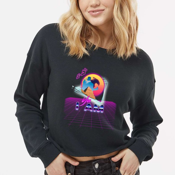 Funny Aesthetic Retro Vaporwave Synthwave Avdol Yes I Am Meme Quote Cropped Pullover Crew