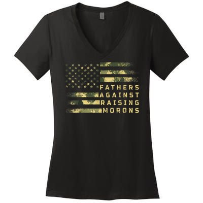 Fathers Against Raising Morons Funny Dad Joke Father's Day Women's V-Neck T-Shirt