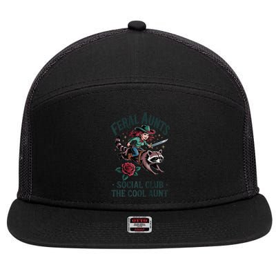 Feral Aunts Social Club The Cool Aunt Pregnancy Raccoon Gift 7 Panel Mesh Trucker Snapback Hat
