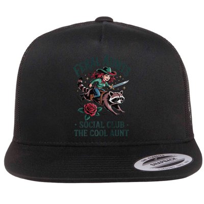 Feral Aunts Social Club The Cool Aunt Pregnancy Raccoon Gift Flat Bill Trucker Hat