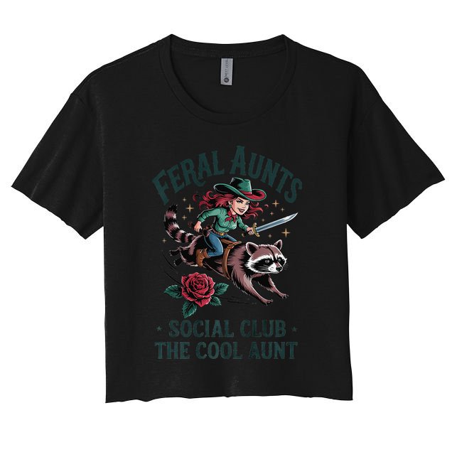 Feral Aunts Social Club The Cool Aunt Pregnancy Raccoon Gift Women's Crop Top Tee