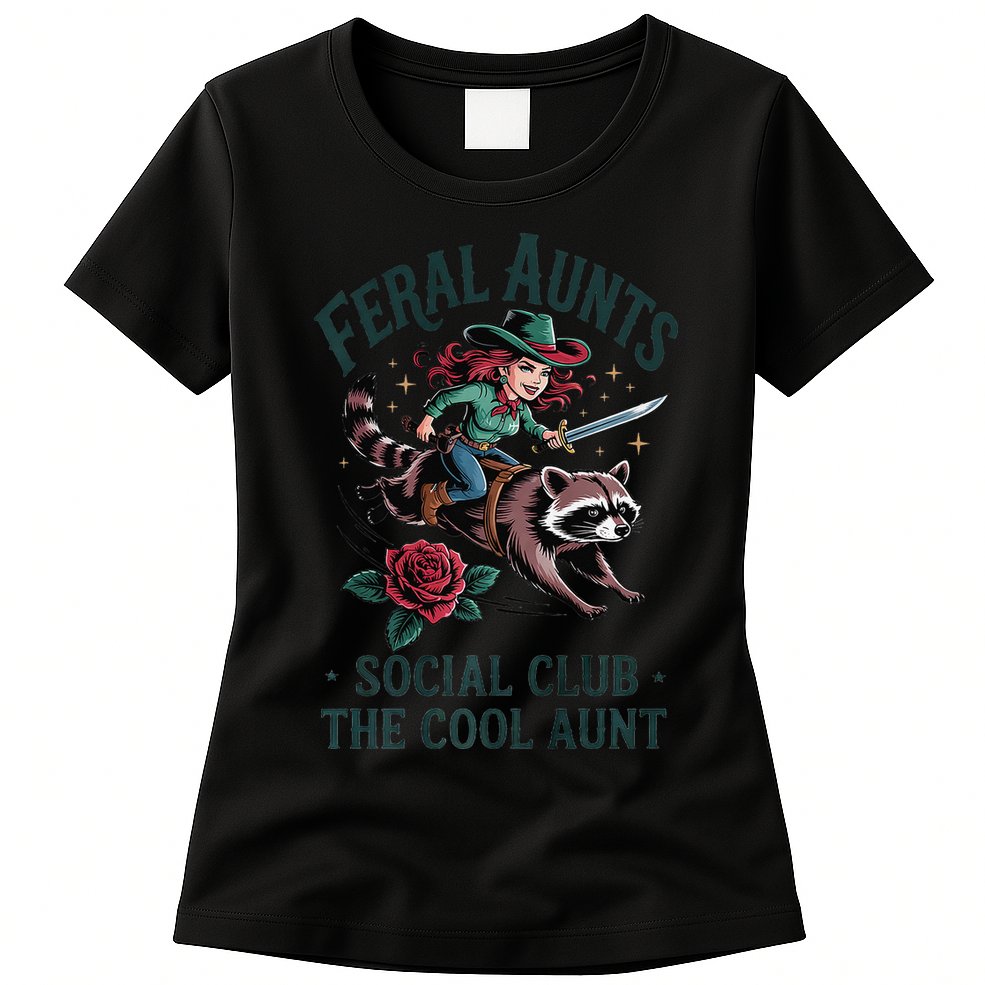 Feral Aunts Social Club The Cool Aunt Pregnancy Raccoon Gift Womens T-Shirt
