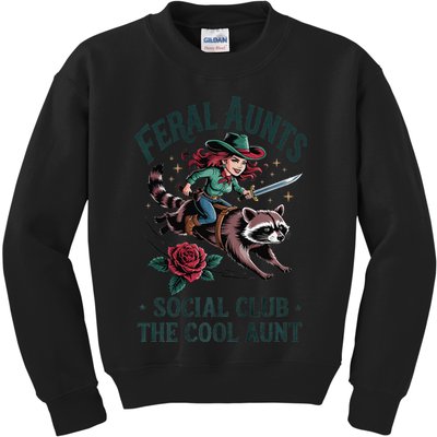Feral Aunts Social Club The Cool Aunt Pregnancy Raccoon Gift Kids Sweatshirt