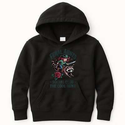 Feral Aunts Social Club The Cool Aunt Pregnancy Raccoon Gift Kids Hoodie