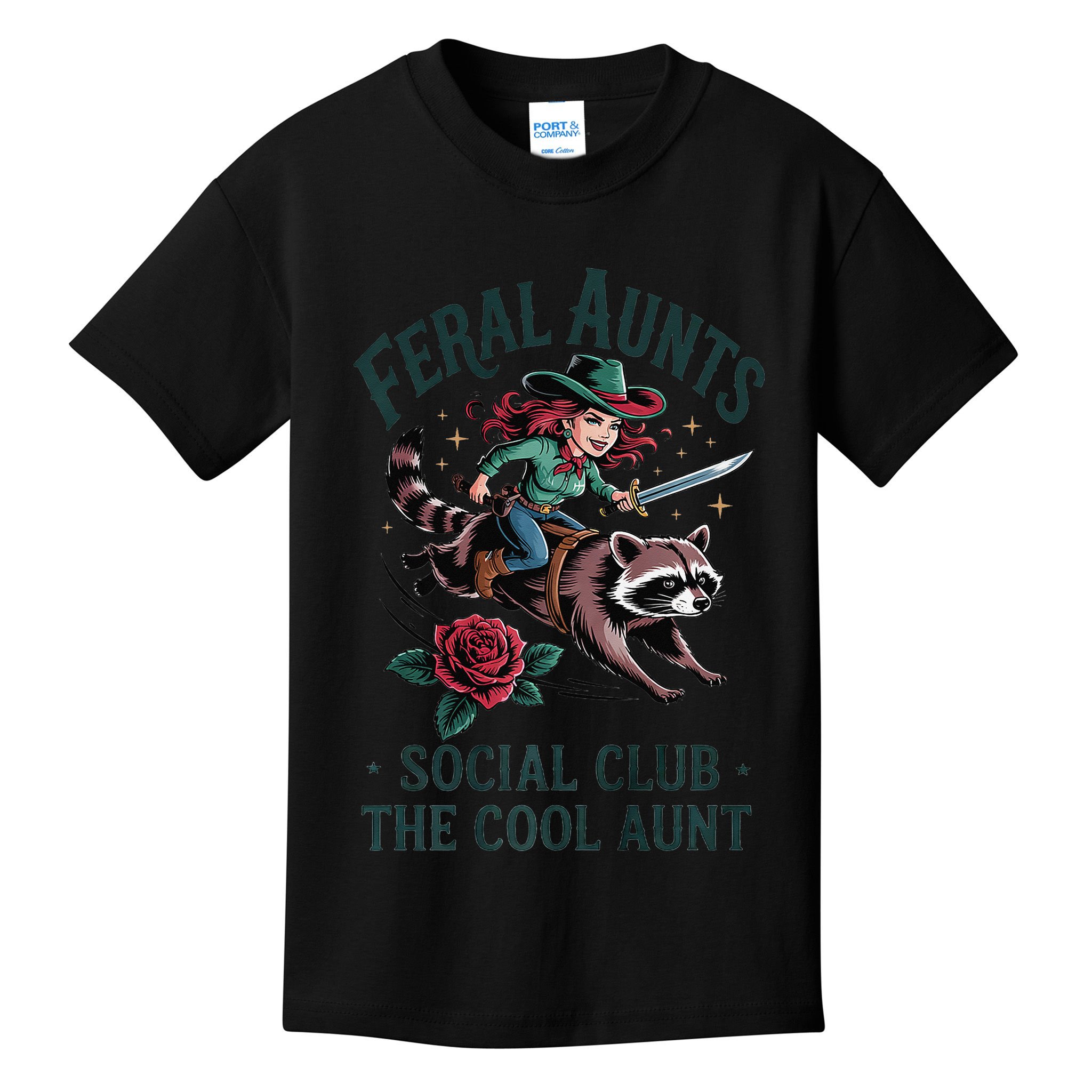 Feral Aunts Social Club The Cool Aunt Pregnancy Raccoon Gift Kids T-Shirt