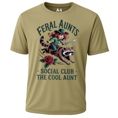 Feral Aunts Social Club The Cool Aunt Pregnancy Raccoon Gift Cooling Performance Crew T-Shirt