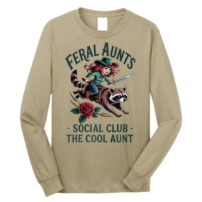 Feral Aunts Social Club The Cool Aunt Pregnancy Raccoon Gift Long Sleeve Shirt