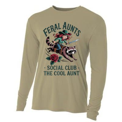 Feral Aunts Social Club The Cool Aunt Pregnancy Raccoon Gift Cooling Performance Long Sleeve Crew