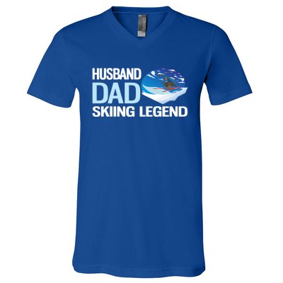 Funny Alpine Skiing Husband Dad Skiing Legend Gift V-Neck T-Shirt