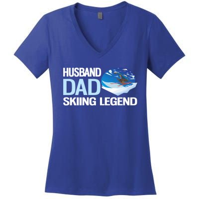 Funny Alpine Skiing Husband Dad Skiing Legend Gift Women's V-Neck T-Shirt