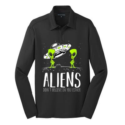 Funny Aliens Space Planets Stars Science Fans Lover Silk Touch Performance Long Sleeve Polo