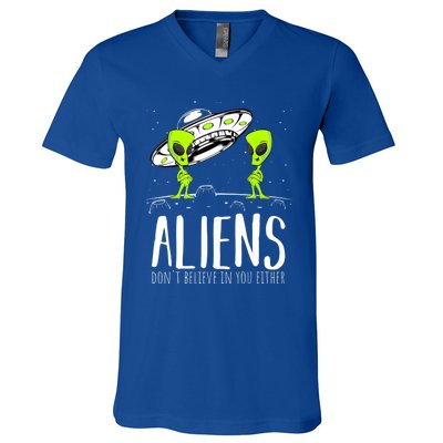 Funny Aliens Space Planets Stars Science Fans Lover V-Neck T-Shirt