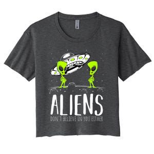 Funny Aliens Space Planets Stars Science Fans Lover Women's Crop Top Tee