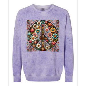 Folk Art Style Peace Sign In Flowers Colorblast Crewneck Sweatshirt