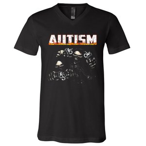 Funny Autism Skeleton Meme Halloween Costume Spooky Season V-Neck T-Shirt