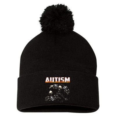 Funny Autism Skeleton Meme Halloween Costume Spooky Season Pom Pom 12in Knit Beanie