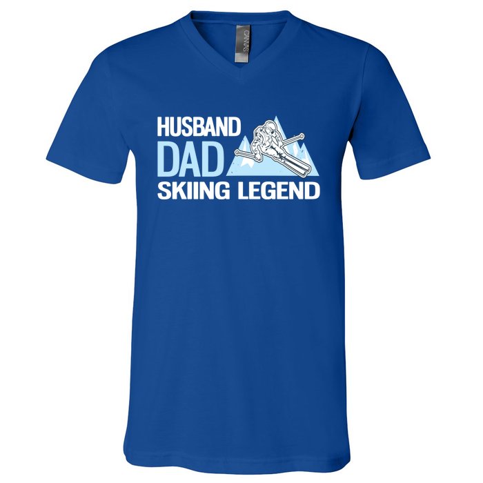 Funny Alpine Skiing Husband Dad Skiing Legend Gift V-Neck T-Shirt