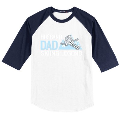 Funny Alpine Skiing Husband Dad Skiing Legend Gift Baseball Sleeve Shirt