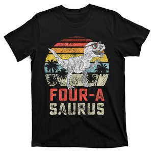 Four a Saurus Birthday T Rex 4 Year Old Dino 4th Dinosaur T-Shirt