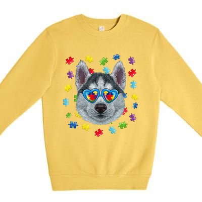 Funny Autism Siberian Husky Dog Puzzle Sunglassess Premium Crewneck Sweatshirt