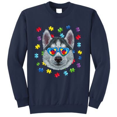 Funny Autism Siberian Husky Dog Puzzle Sunglassess Sweatshirt