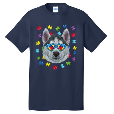 Funny Autism Siberian Husky Dog Puzzle Sunglassess Tall T-Shirt